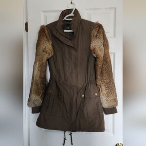 Aqua green cargo and real fur jacket xs/small